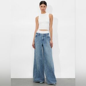 Alice + Olivia Jeans IAN BOXER JEAN Wide Leg Harlow Vtg Blue Off White Size 26